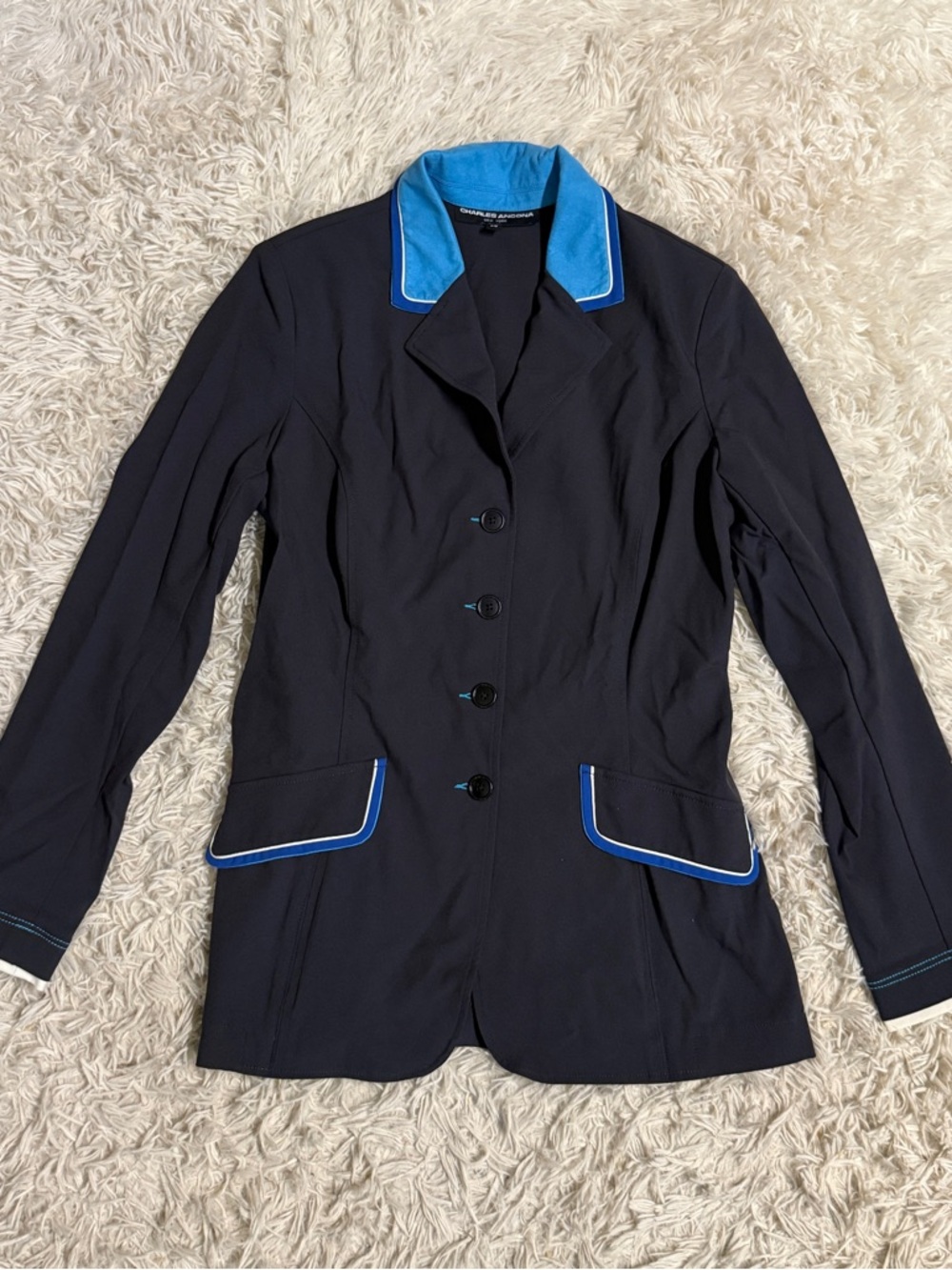 Women’s Size 14 Black w/ Blue Piping Charles Ancona Horseback Riding Show Coat